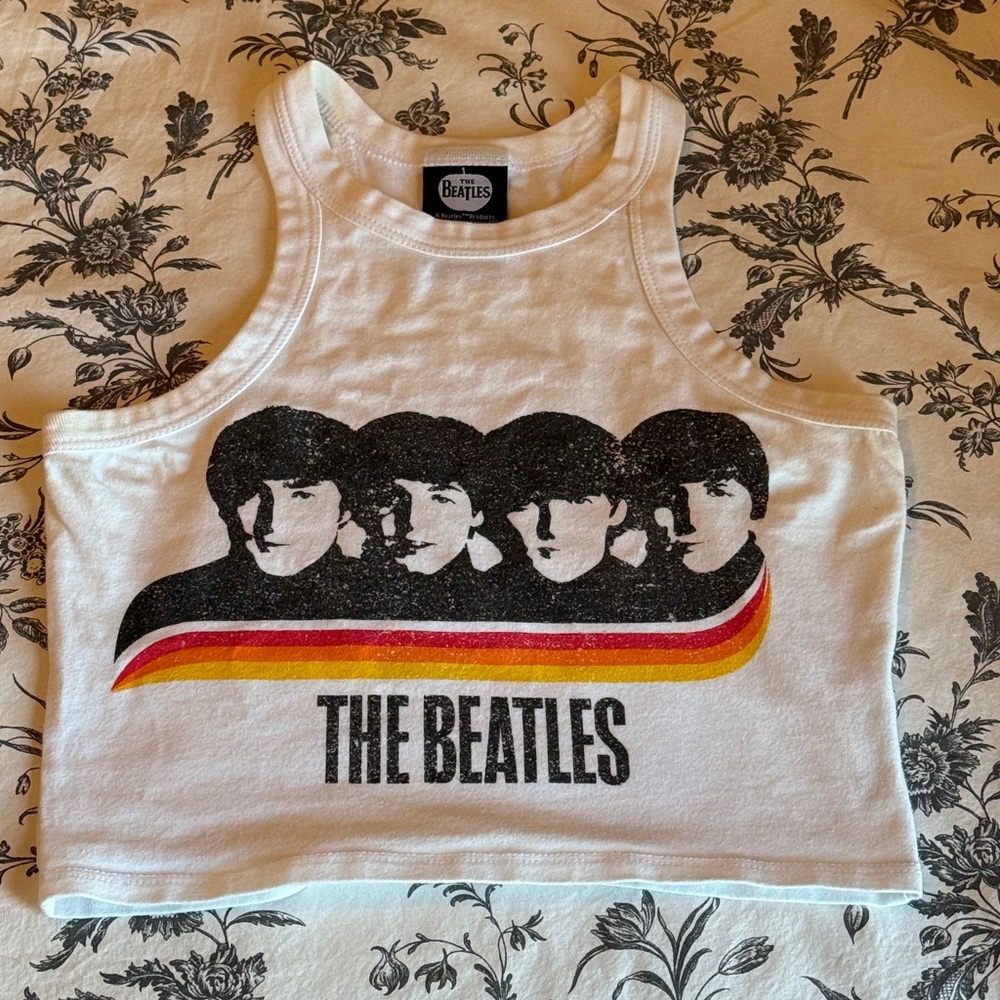 The Beatles White Tank Top with Retro Design